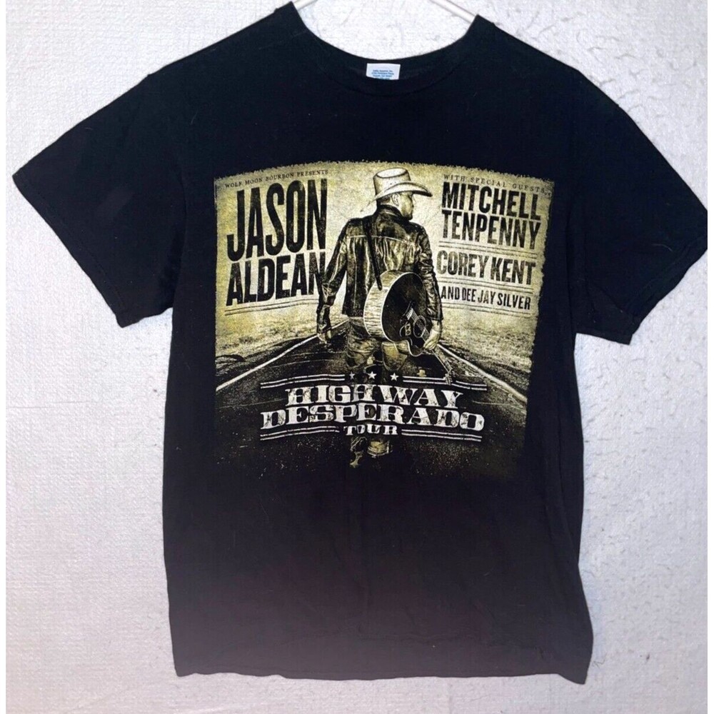 Jason Aldean Highway Desperado Tour T-Shirt Black 100% Cotton Short Sleeve